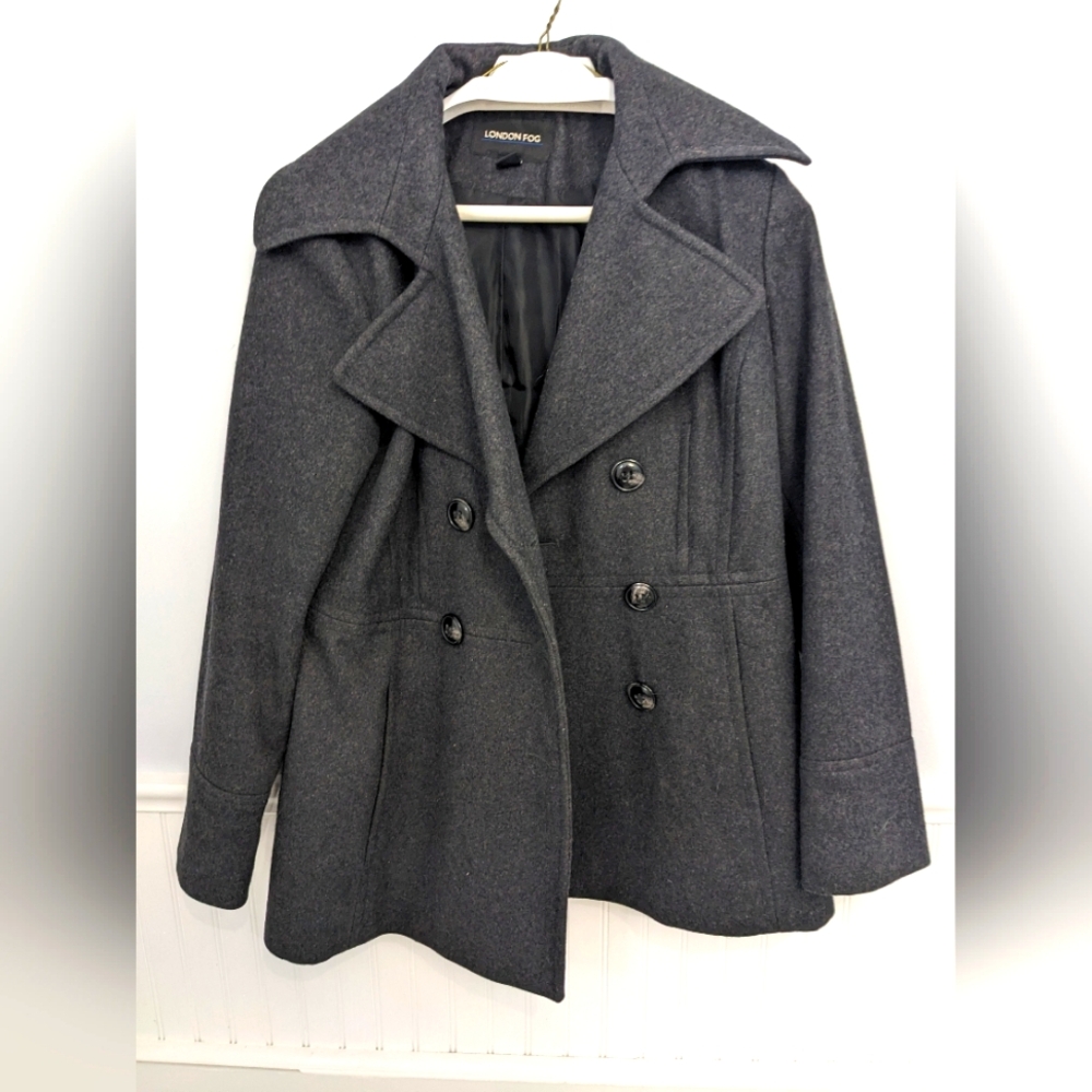 London Fog Wool Grey Peacoat - Picture 1 of 6
